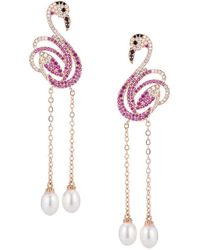 Eye Candy LA - Luxe Crystal & Faux Pearl Flamingo Drop Earrings - Lyst