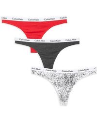 Calvin Klein 3-pack Striped Logo Cotton Blend Thongs - Red