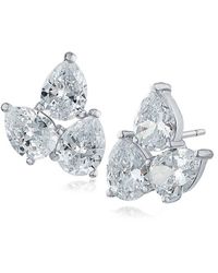 CZ by Kenneth Jay Lane - Rhodium Plated & Cubic Zirconia Cluster Stud Earrings - Lyst