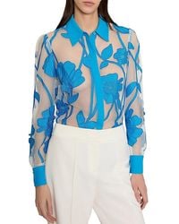 MILLY - Ashton Grand Fleur Embroidered Sheer Button-Front Top - Lyst
