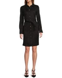 Halston - Scuba-Suede Button-Front Shirtdress - Lyst