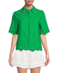 Saks Fifth Avenue - Short Sleeve Embroidered Button Down Shirt - Lyst