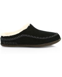 Sorel Falcon Ridge Ii Faux Fur-lined Suede Slipper Shoes - Black