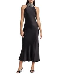 Generation Love - Riella Crystal-Embellished Satin Halterneck Maxi-Dress - Lyst