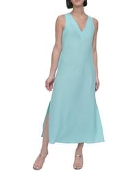 DKNY - Sleeveless V-Neck Panel Linen Midi-Dress - Lyst