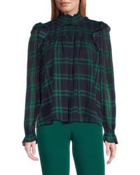 Tommy Hilfiger - Plaid Ruffled Mock Turtleneck Blouse - Lyst