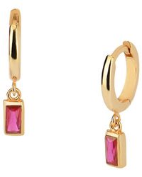 Gabi Rielle 14k Goldplated Sterling Silver & Ruby Crystal Drop Huggie Earrings - Red