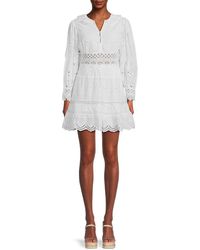 French Connection Biton Embroidered Puff Sleeve Mini Dress - White