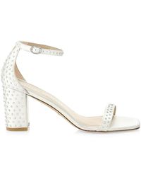 Stuart Weitzman - Nearlynude Satin Embellished Sandals - Lyst