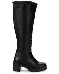 Charles David Collateral Leather & Faux Fur-lined Knee-high Boots - Black