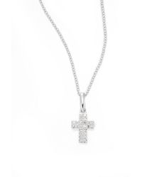 Effy - Diamond & 14k White Gold Small Cross Pendant Necklace - Lyst