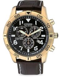 Citizen Eco-drive Chronograph Stainless Steel & Leather Strap Watch - Black