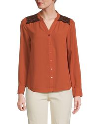 Nanette Lepore - Tweed Trim Splitneck Shirt - Lyst