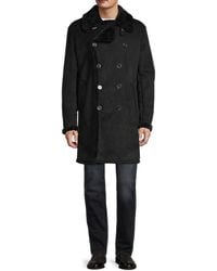 Guess - Double-Breasted Faux Shearling Long Coat - Lyst