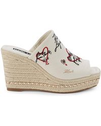 Karl Lagerfeld Corissa Embroidery Wedge Sandals - Natural