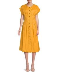 Calvin Klein - Pleated Cotton-Blend Midi A-Line Dress - Lyst