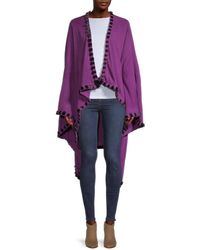 Portolano Women's Faux Fur-trim Cashmere-blend Ruana - Purple Black