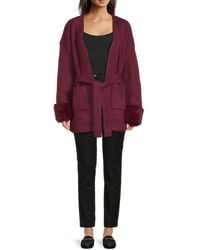 Saks Fifth Avenue - Faux-Fur-Trim Tie-Waist Cardigan - Lyst