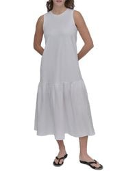 DKNY - Sleeveless Mixed Media Midi-Dress - Lyst