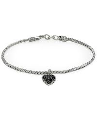 John Hardy - Classic Chain Sterling Silver, Black Sapphire & Spinel Heart Charm Bracelet - Lyst