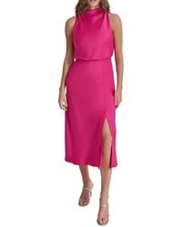 DKNY - Sleeveless Draped Satin Midi-Dress - Lyst