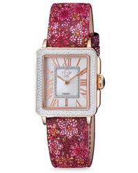 Gv2 - Padova Floral 27mm Stainless Steel Case, Leather Strap & 0.015 Tcw Diamond Watch - Lyst