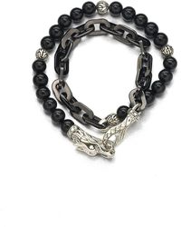 John Hardy - Legends Naga Sterling Silver, Stainless Steel & Onyx Beaded Wrap Bracelet - Lyst