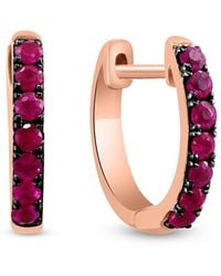 Effy - 14K, 0.70 Tcw Ruby & Rhodium Huggie Earrings - Lyst