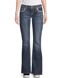 Miss Me Embellished Border Bootcut Jeans - Blue