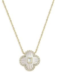 Effy - 14K, Mother Of Pearl & Diamond Clover Pendant Necklace - Lyst