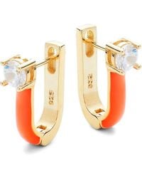 Gabi Rielle Neon 14k Gold Vermeil, Cubic Zirconia & Orange Enamel Huggie Hoop Earrings