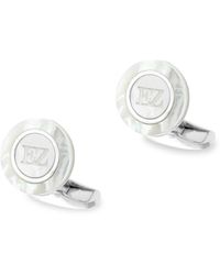 Ermenegildo Zegna Round Sterling Silver & White Mother-of-pearl Logo Cufflinks - Metallic