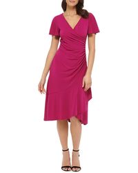 Kensie Faux Wrap Jersey Dress - Red