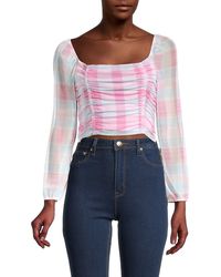 BCBGeneration Checked Ruched Crop Top - Pink