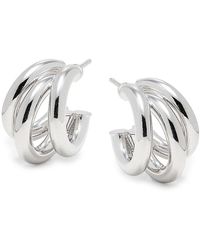 Saks Fifth Avenue - Rhodium Plated Sterling Silver Triple Band Huggie Earrings - Lyst