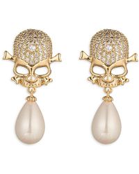 Eye Candy LA - Luxe 18k Goldplated Cubic Zirconia & Faux Pearl Skull Drop Earrings - Lyst
