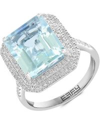 Effy Golden Finds 14k White Gold, Aquamarine & Diamond Cocktail Ring - Blue