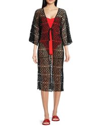AREA STARS - Summer Breeze Self-Tie Longline Diamond Crochet Cardigan - Lyst