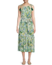 CELINA MOON - Floral Tie Shoulder Midi Dress - Lyst