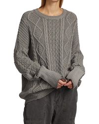 NSF Anabelle Distressed Cable Knit Sweater - Gray