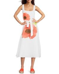 Karl Lagerfeld - Floral Linen-Blend Belted Midi-Dress - Lyst