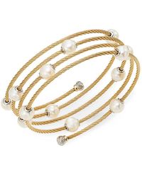 Alor - Classique 1.6mm White Round Freshwater Pearl, 18k Yellow Gold & Stainless Steel Bracelet - Lyst