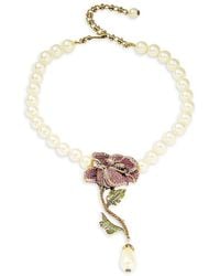 Heidi Daus Faux Pearl & Crystal Rose Necklace - Multicolour
