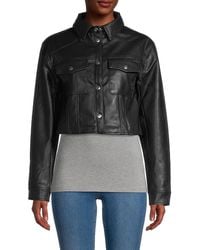 Calvin Klein Faux Leather Cropped Jacket - Black