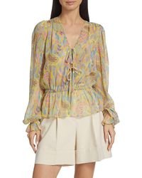 Ramy Brook - Evie Printed Tie Front Blouse - Lyst