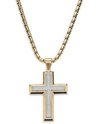 Esquire - Two Tone Stainless Steel & 0.18 Tcw Diamond Cross Pendant Necklace - Lyst