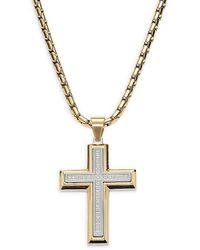 Esquire - Two Tone Stainless Steel & 0.18 Tcw Diamond Cross Pendant Necklace - Lyst