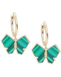 Effy 14k Yellow Gold, Malachite & Diamond Butterfly Hoop Earrings - Blue