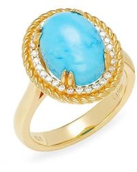 Lafonn - Gold Club 18k Goldplated, Simulated Turquoise & Simulated Diamond Halo Ring - Lyst
