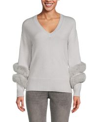 Saks Fifth Avenue - Faux Fur Trim Sweater - Lyst